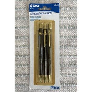 Q-Tech By Quill Mechanical Pencils 0.5mm Black & Gold Vintage 2002 Metal Clip